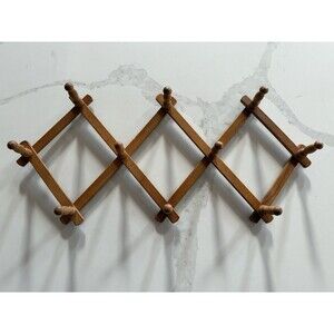Vintage Japan Wooden Accordion Wall Peg Rack 10 Peg Expandable Coat Hat Mug MCM